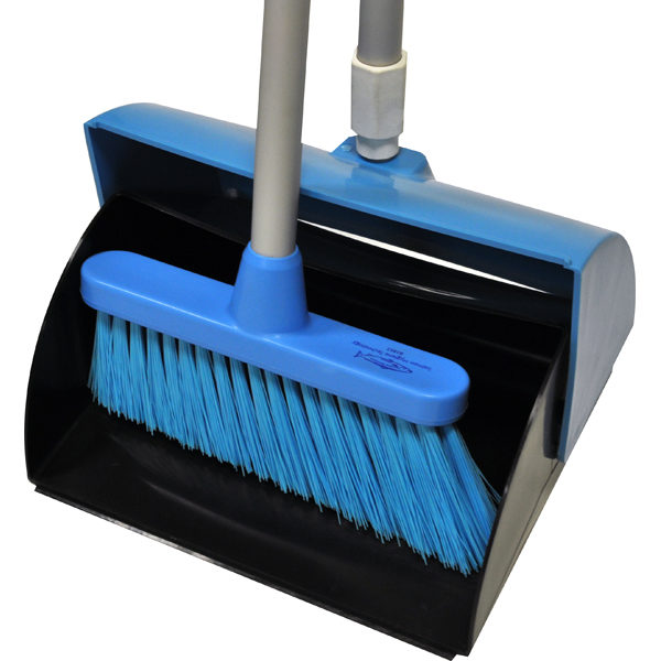 Lobby Broom with Dustpan, Black/Orange